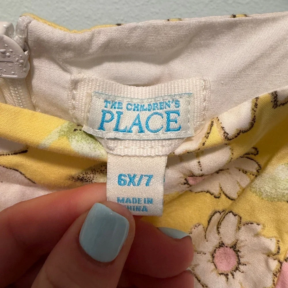 The Children's Place Floral Sun Dress Yellow 6X/7 Daisy Bow Summer Casual